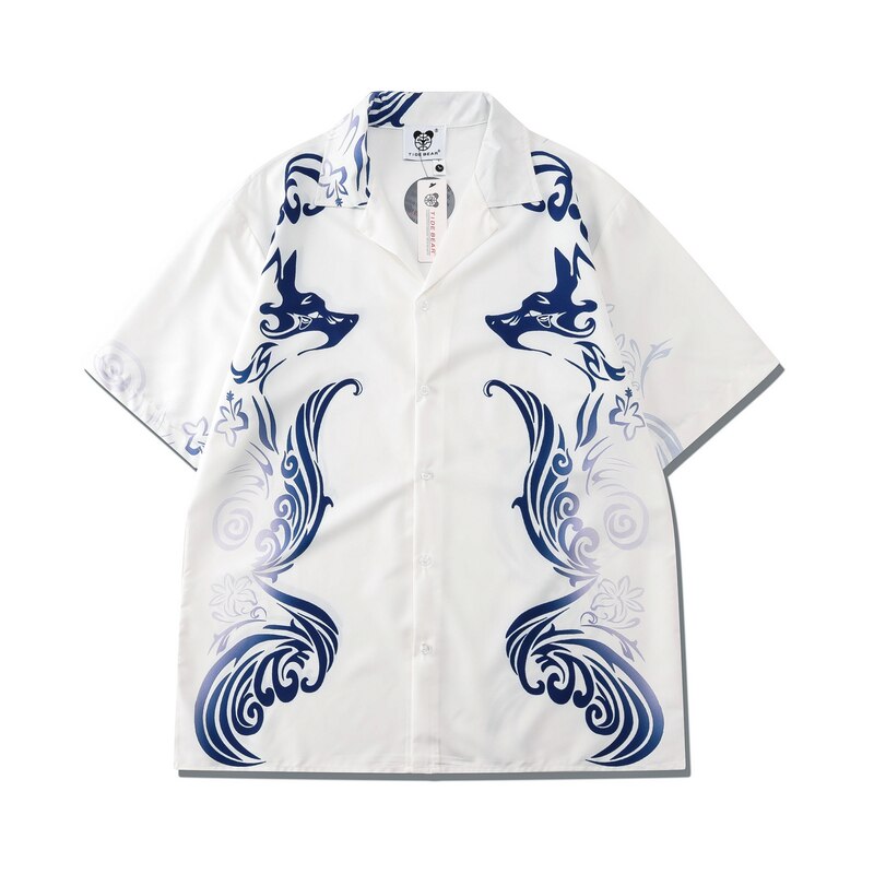 jiaabc Chinese Style Short Sleeve Hawaiian Shirts Summer Men's and Women's Two Pieces Beach Sets Oversized Casual Hip Hop Tracksuits