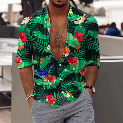 jiaabc Spring Autumn Men Hawaiian Shirts Turn-down Collar Buttoned Tops Men's Casual Tropical Printed Long Sleeve Shirt Streetwear