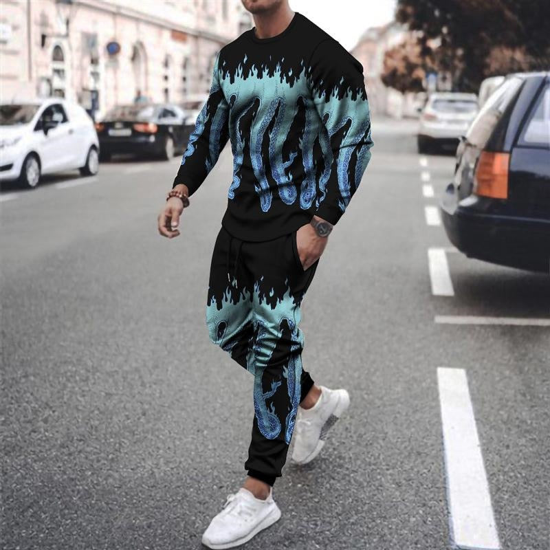 jiaabc Men's Clothing Sets Fashion Must-Have Activewear 3D Printed Long Sleeve T-Shirts Men's Pullovers Casual Sweatpants Set