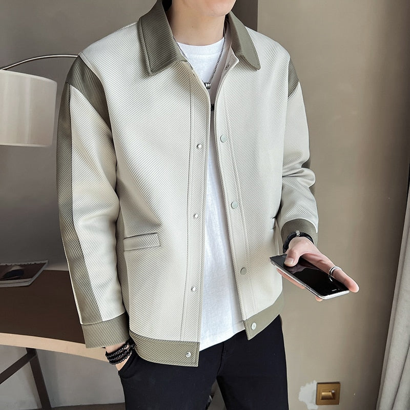 jiaabc Spring New Color-blocking Design Jacket Men Fashion Casual Lapel Coat Streetwear Outwear Jaqueta Masculina Men Clothing