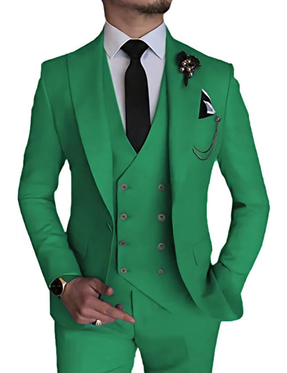 jiaabc Male Blazer Sets Peak Lapel Double Breasted 3Pcs Solid Color Elegant Slim Fit Men Suits Wedding Prom Groom (Blazer+Vest+Pant)