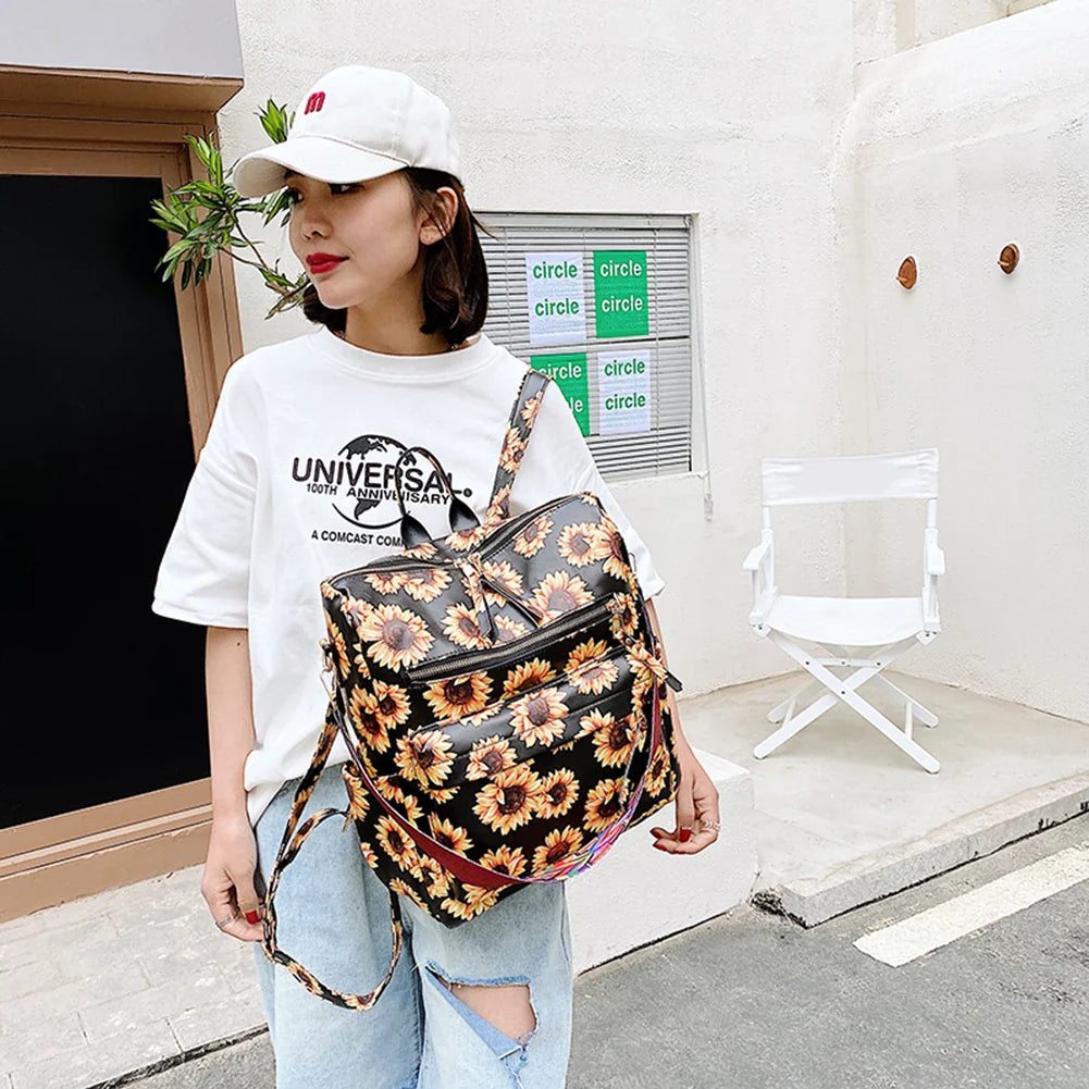 Fashion Women Backpack Animal Leopard Zebra Print Leather Backpacks Retro Handheld Large Capacity Shoulder Bags Travel Rucksack