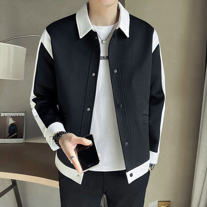 jiaabc Spring New Color-blocking Design Jacket Men Fashion Casual Lapel Coat Streetwear Outwear Jaqueta Masculina Men Clothing