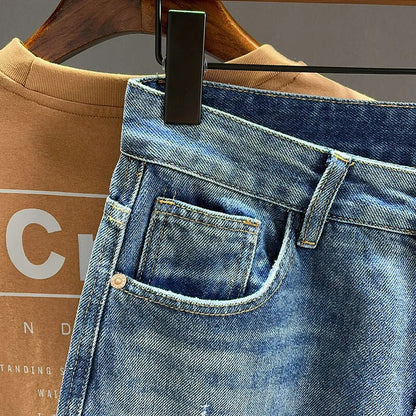 jiaabc Hip Hop Jeans Men Frayed Slim Little Feet Streetwear Blue Ankle Length Denim Trousers Male Casual Fashion Retro Cropped Pants