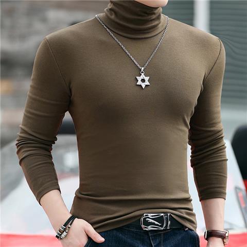 Autumn Winter Long Sleeve Tees High Collar Tee Shirt Men Oversized T-shirt Undercoat Interior Lapping Large Tight Fit Solid Top