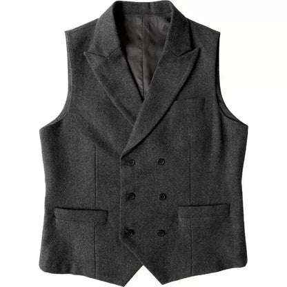 Green Men's Vest Double Breasted Herringbone Winter Wool Tweed Waistcoat Slim Fit Casual Suit Vest Gentleman Wedding Clothes