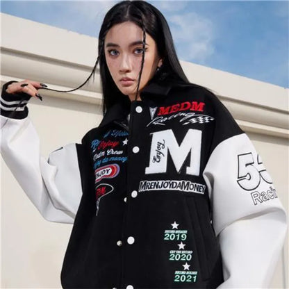 jiaabc  New American Retro Letter Embroidered Jackets Coat Men Y2K Street Hip Hop Trend Baseball Uniform Couple Casual Loose Jacket