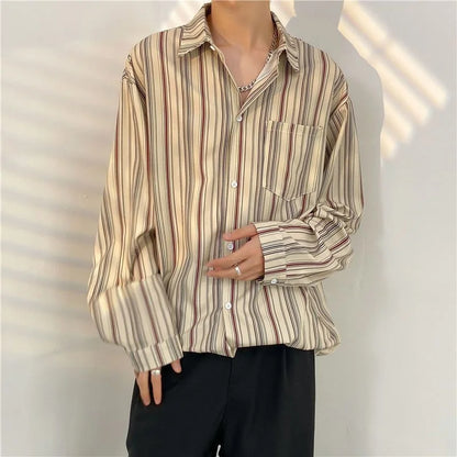 Antique Vintage Long sleeve Shirt for Men Streetwear Korea Style Fashion Design Clothes Full-printed Men's Hip Hop Top Shirt