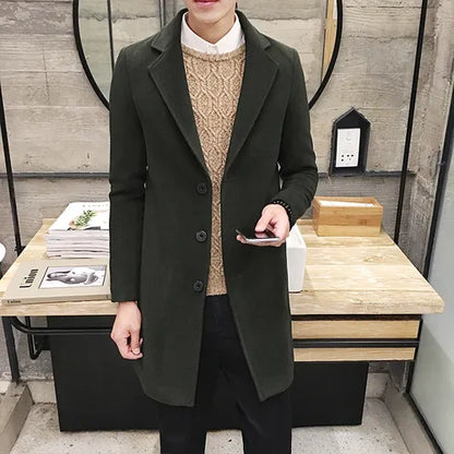 jiaabc 2024 Fashion Men Wool & Blends Mens Casual Business Trench Coat Mens Leisure Overcoat Male Punk Style Blends Dust Coats Jackets