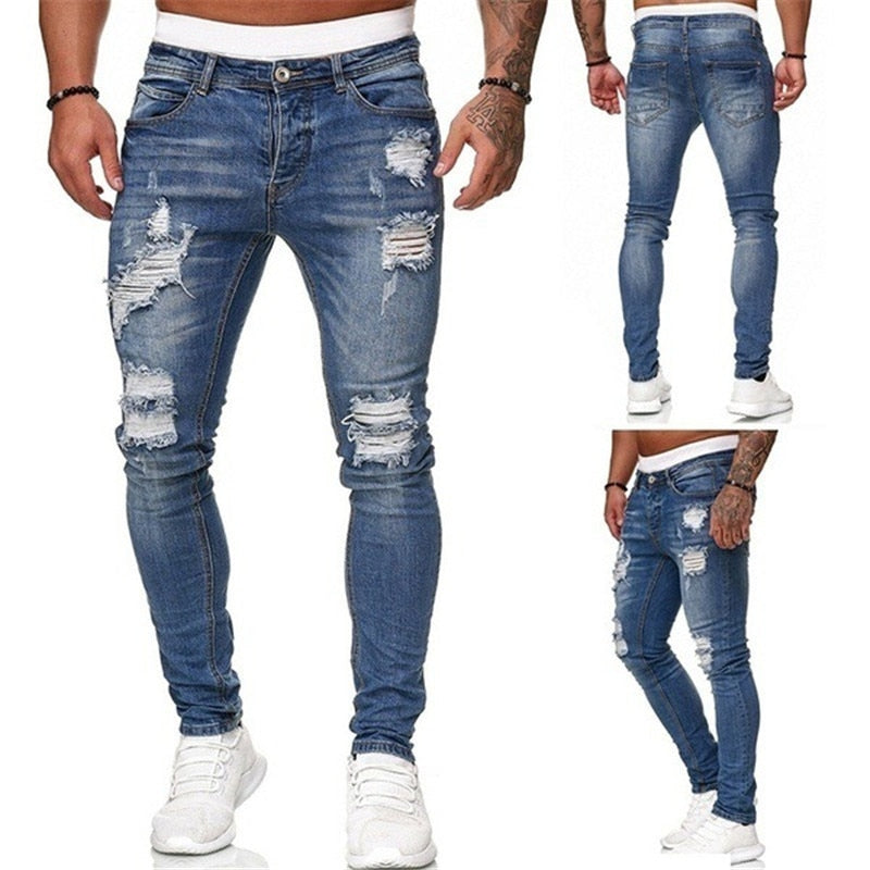 Men's Jeans New Men's Casual Pants Ripped Spring And Autumn Sports Jeans Pocket Straight Street Run Soft Denim Neutral Slow