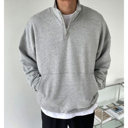 jiaabc Spring Sweatshirts Mens Lapel Zipper Oversized Hoodies High Street Solid Color Long Sleeve Casual Loose Harajuku Pullover