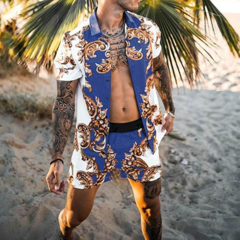 jiaabc NEW Men leopard print Hawaiian Sets Summer Short Sleeve Button Shirt Beach Shorts Streetwear Casual Mens Suit 2 Pieces