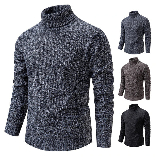 jiaabc Sweater Men's Autumn Winter New Trend Slim Wool Thin Velvet Turtleneck Knit Bottoming Shirt Male Clothing