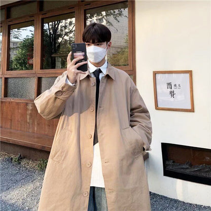 jiaabc Autumn Khaki/black Men's Shirts Windbreaker Male Trench Casual Long Waist Coat Men Oversized Windbreaker Jacket Man Overcoat