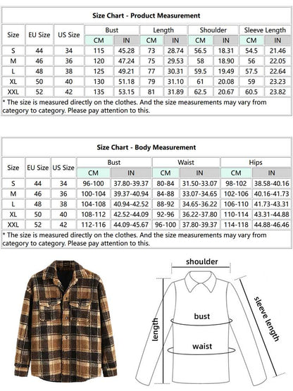 jiaabc Jacket for Men Plaid Fluffy Fleece Shirt Jacket with Pocket Button-up Faux Fur Sherpa Fall Winter Streetwear Topcoats NEW