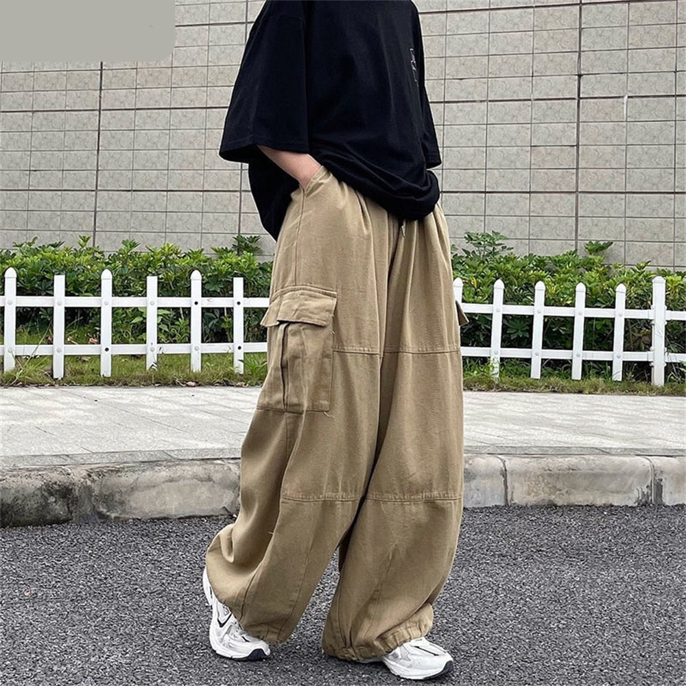 jiaabc Harajuku Vintage Wide leg jeans Pants Men Casual Joggers Harem Pants White Cargo Pants Skateboard Trousers Streetwear