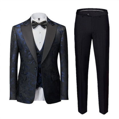 Men's Business Banquet Jacquard Suit 3piece Gentlemen's Court Clothing Men Wedding Party Groom Dress Male Blazers + Pants + Vest