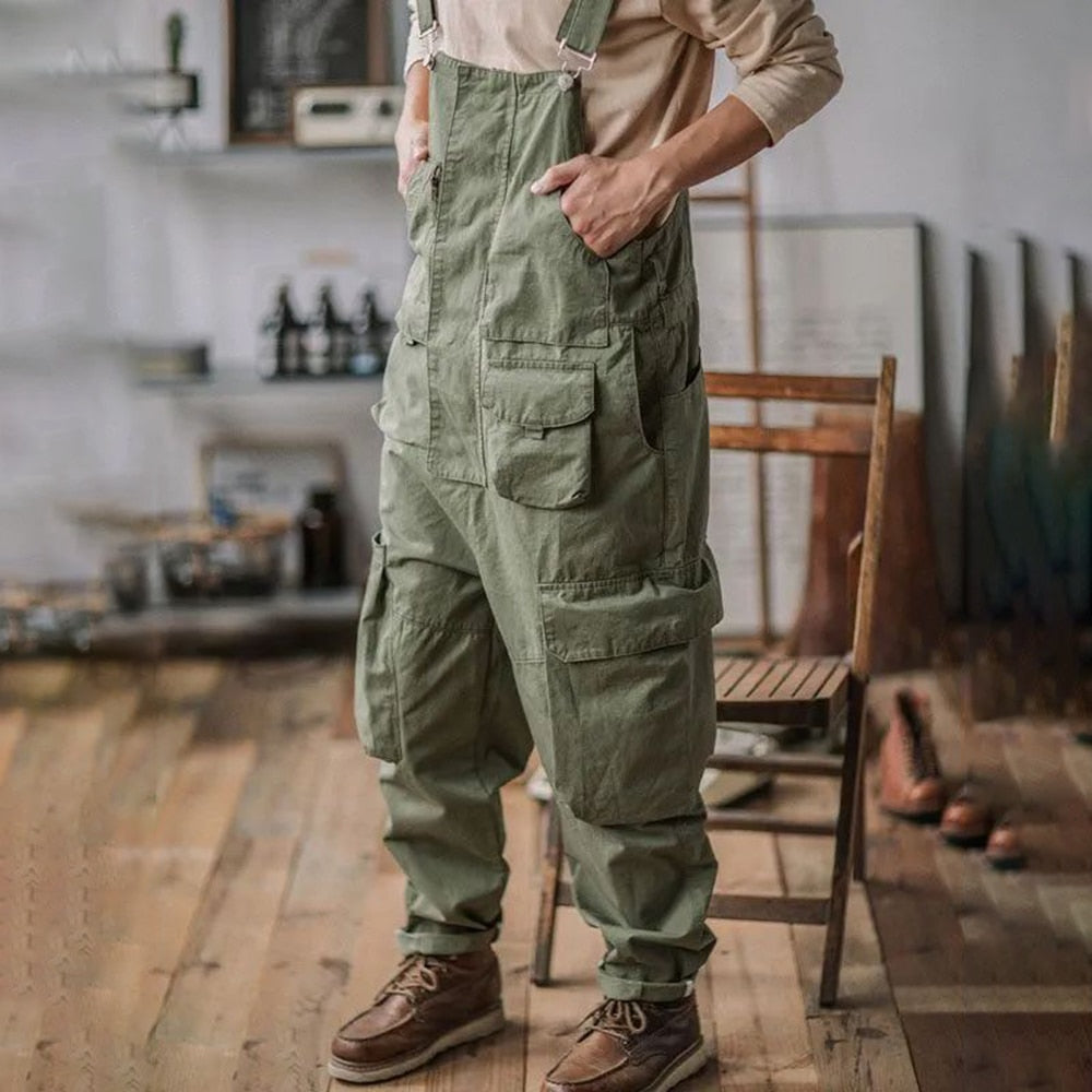 jiaabc Loose Casual Overalls Men's Straight Overalls Overalls American Retro Ami Khaki Trend All-match One-piece Suspenders Trousers