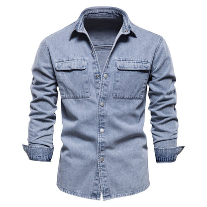 jiaabc 100% Cotton Denim Shirts Men Casual Solid Color Thick Long Sleeve Shirt for Men Spring High Quality Jeans Male Shirt