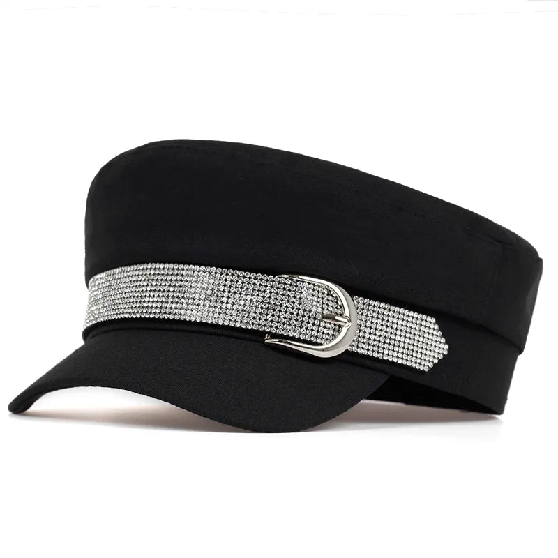 jiaabc New big buckle style beret Korean version with diamond hip hop caps autumn and winter models trend hats ladies wild hat