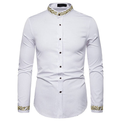 jiaabc Men Spring Autumn Shirt Social Henley Dress Shirt Fashion Long Sleeve Formal Embroidery Tops Clothing Casual camisa masculina