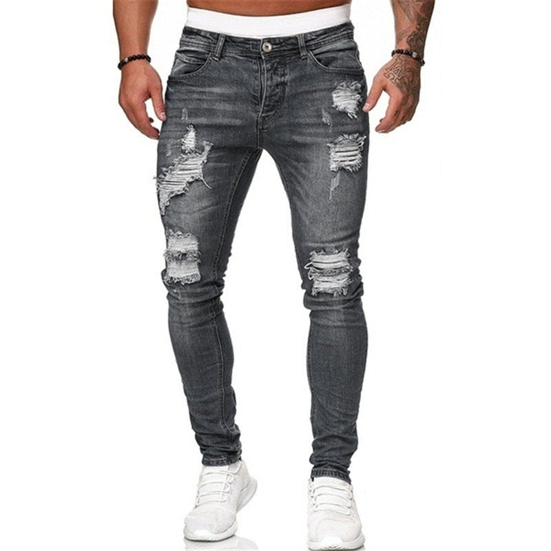 Men's Jeans New Men's Casual Pants Ripped Spring And Autumn Sports Jeans Pocket Straight Street Run Soft Denim Neutral Slow