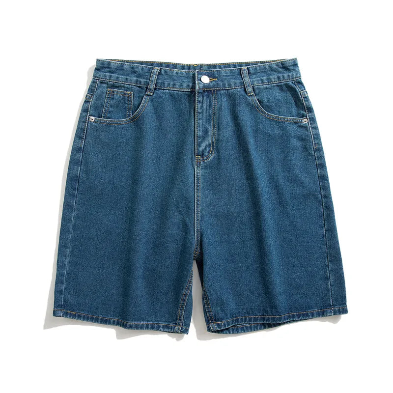 jiaabc 2024 Summer Blue Denim Shorts Men Fashion Casual Straight Denim Shorts Men Streetwear Loose Hip Hop Retro Jeans Shorts M-2XL