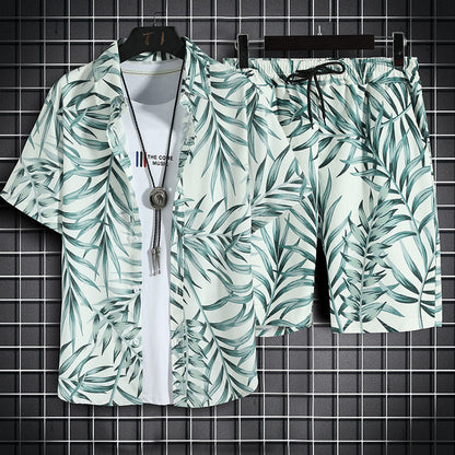 jiaabc Beach Clothes For Men 2 Piece Set Quick Dry Hawaiian Shirt and Shorts Set Men Fashion Clothing Printing Casual Outfits Summer