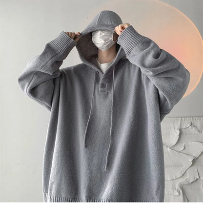 jiaabc Men Sweater Streetwear Vintage Hooded Sweaters Oversized Pullovers Men Loose College Solid Knitted Tops Streetwear Hoodies