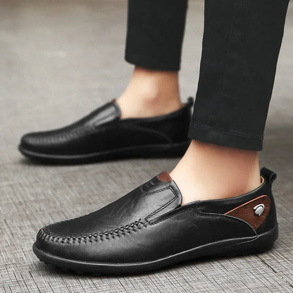 jiaabc Men Casual Shoes Fashion Genuine Leather Mens Loafers Comfortable Moccasins Breathable Slip on Black Driving Shoes Plus Size 47