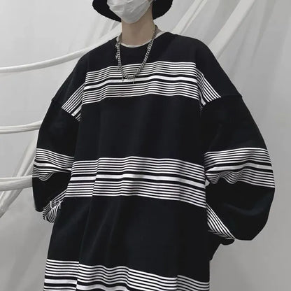 jiaabc Spring Autumn Striped Y2K Harajuku Hip Hop Sweatshirts Man Oversized Casual Tops Long Sleeve Loose Pullover Streetwear Clothes