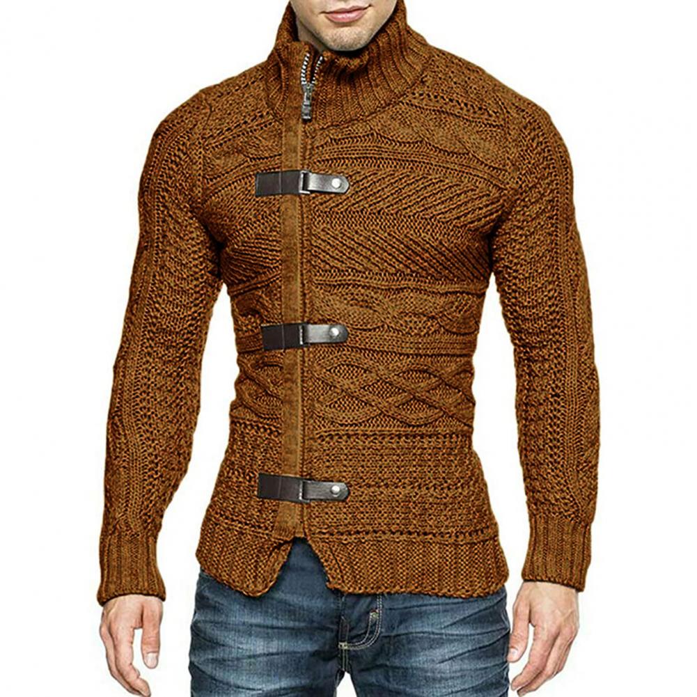 jiaabc Men's Sweaters Stretchy Stylish Acrylic Fiber Loose Sweater Coat Winter Mens Turtleneck Pullover Sweater