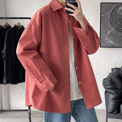 2023 Autumn New Men's Shirts Solid Color Long Sleeve Casual Blouses Unisex Clothing Fashion Large Size Shirts