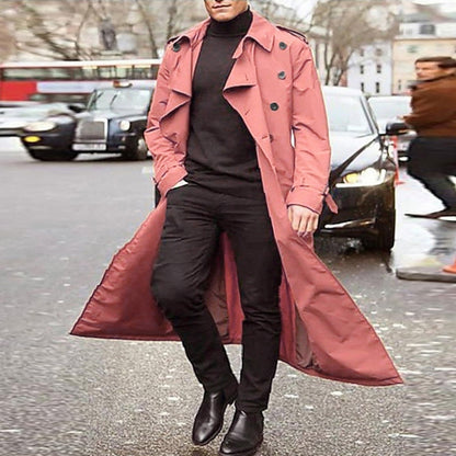 Men's Overcoat Autumn And Winter Fashion Handsome Long Trench Coat Double Breasted Coats Streetwear Party Belt Loose Jacket