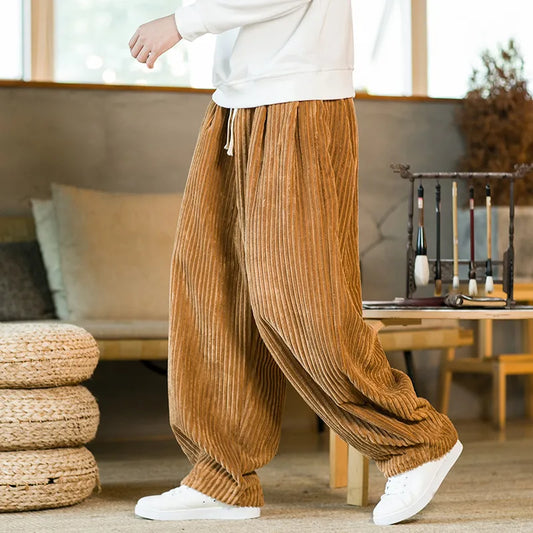 jiaabc Oversized Pants Tradition Casual Autumn Wide-leg Trousers Harajuku Corduroy Streetwear Straight Pants Male Elastic Waist Loose