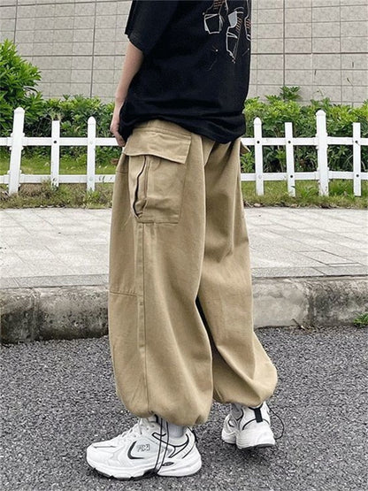 jiaabc Harajuku Vintage Wide leg jeans Pants Men Casual Joggers Harem Pants White Cargo Pants Skateboard Trousers Streetwear