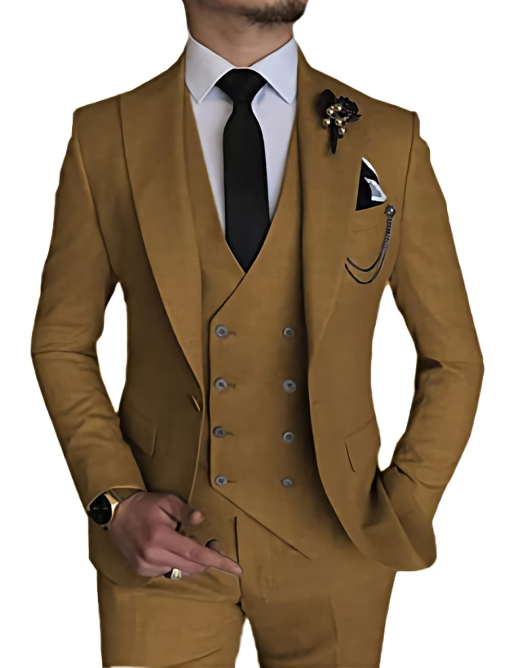 jiaabc Male Blazer Sets Peak Lapel Double Breasted 3Pcs Solid Color Elegant Slim Fit Men Suits Wedding Prom Groom (Blazer+Vest+Pant)