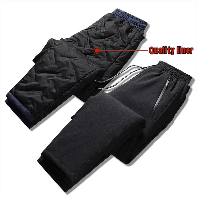 jiaabc Men Winter Warm Pant Thicken Waterproof Down Cotton Lined Casual Sport Pants Joggers Trousers Cotton-padded Solid Lace-up Pant