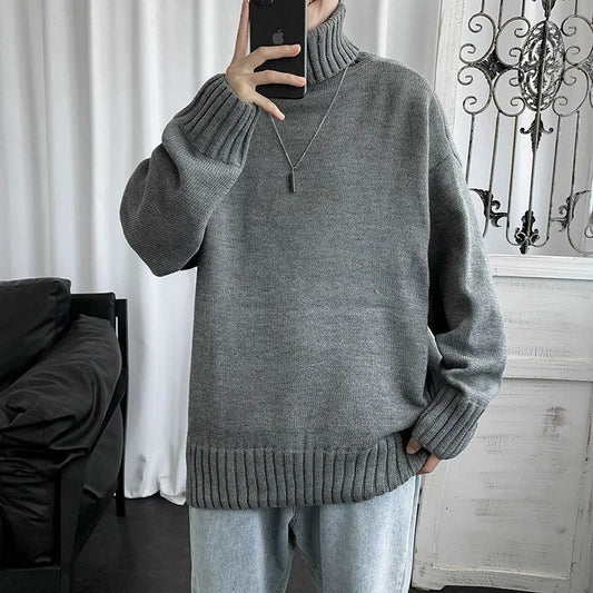 jiaabc Winter Men Sweaters Turtlrneck Solid Color Knitted Casual High Qaulity Outwear Fashion Korean Loose Men Tops Pullovers