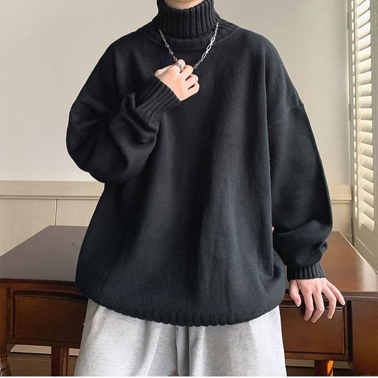 jiaabc Autumn Winter Fashion Men's Cool Boy Casual Loose Tess Knitted Pullover Turtleneck Sweater Soft Warm Thick