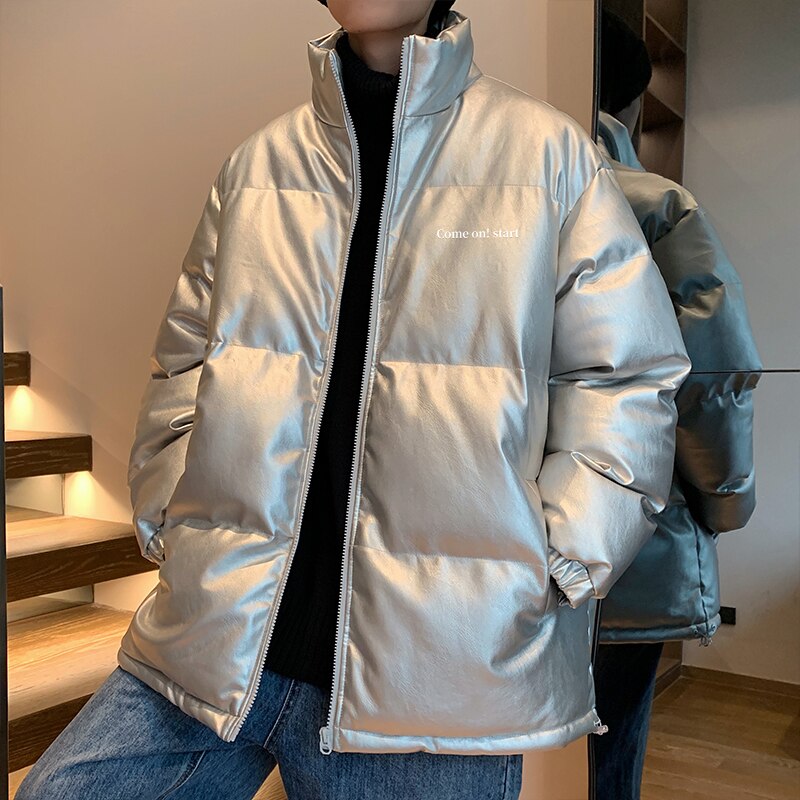 jiaabc Thicken Solid Color Mens Parkas Oversized Warm Winter Leather Coats Harajuku Fashion Women Loose Cotton Padded Jackets