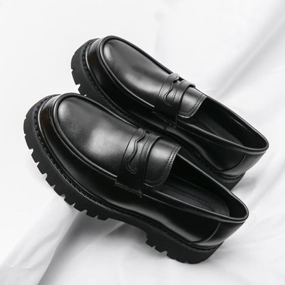 jiaabc New Platform Shoes Loafers Shoes Men Thick-soled Wedding Shoes Black Formal Business Shoes Slip-on Leather Increase Casual Shoes