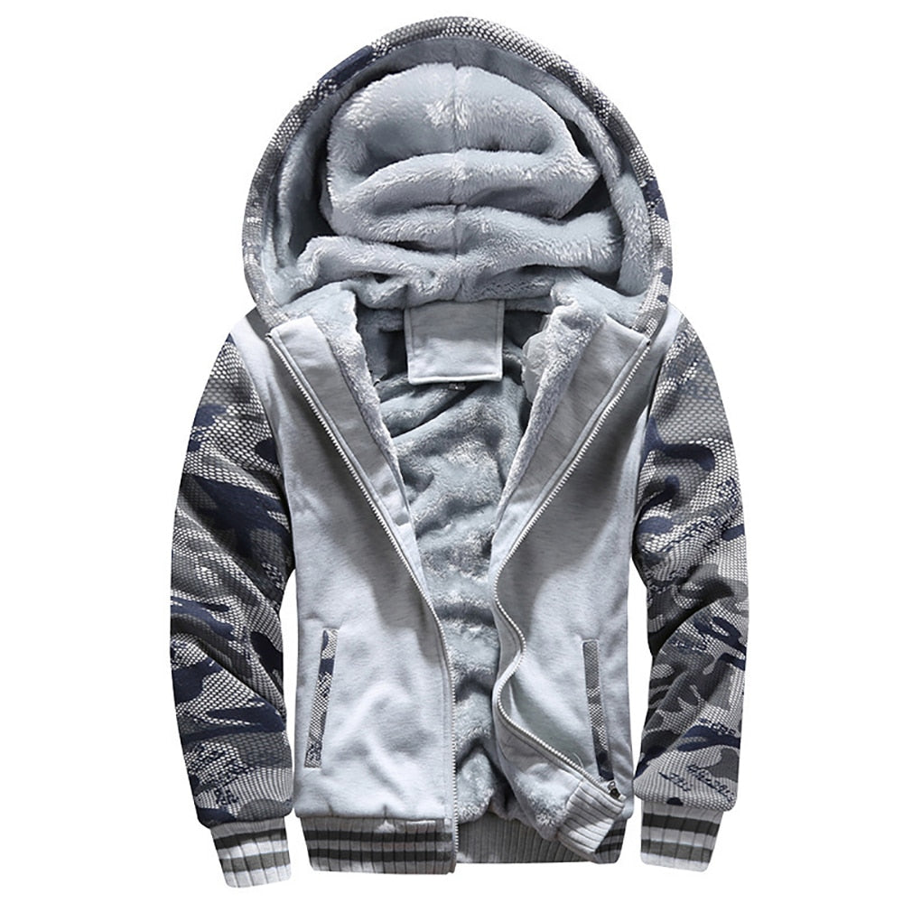 jiaabc Men's Fleece Jacket Camouflage Thicken Jackets Hooded Coat Winter Long Sleeve Down Coats Casual Streetwear Men's Hoodies