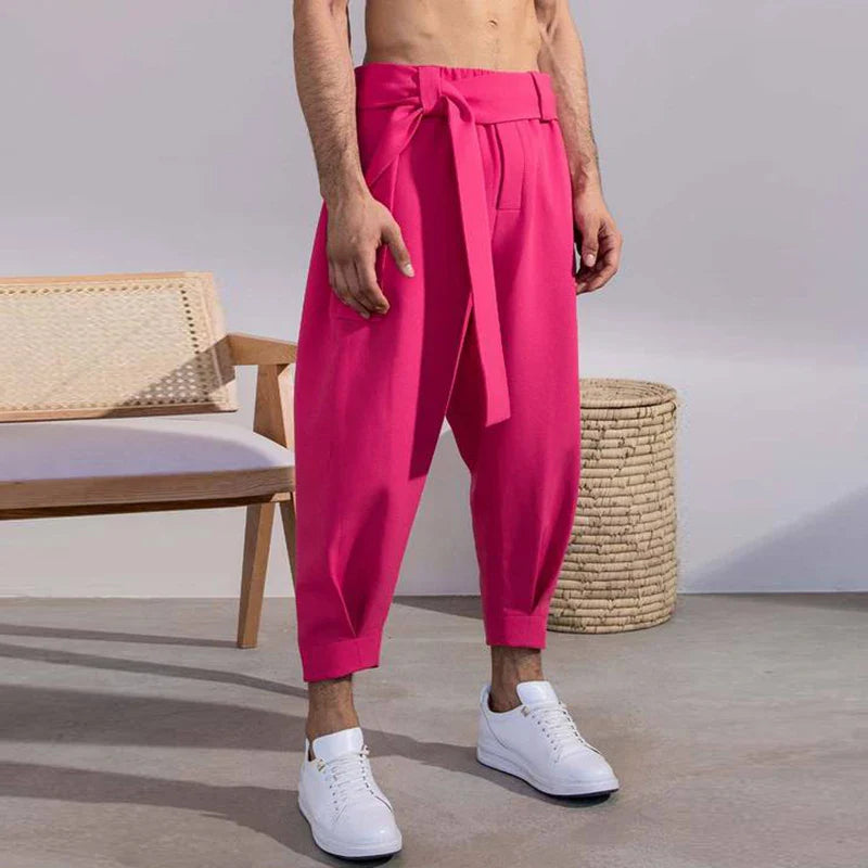 jiaabc Men's Baggy Pants Casual Streetwear Belt High Quality Pure Color Joggers Fashion Harem Pants 2023 S-3XL