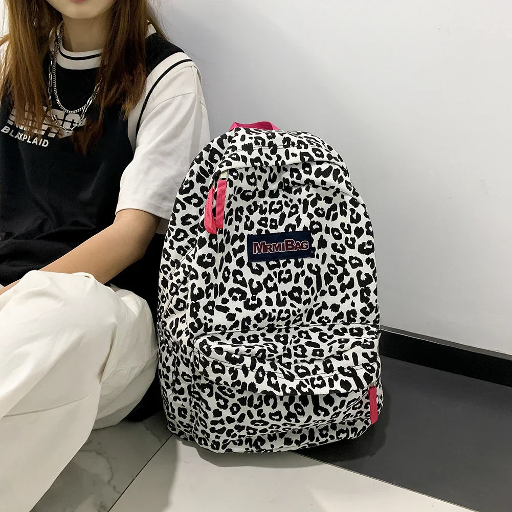 Fashion Women Backpack Animal Leopard Zebra Print Leather Backpacks Retro Handheld Large Capacity Shoulder Bags Travel Rucksack