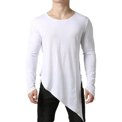 jiaabc Stylish Spring T-shirt  Streetwear Side Split Men T-shirt  Asymmetrical Men T-shirt