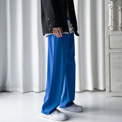 Summer Thin Pants Men Fashion Blue Black Casual Ice Silk Pants Men Streetwear Korean Loose Straight Wide Leg Pants Mens Trousers