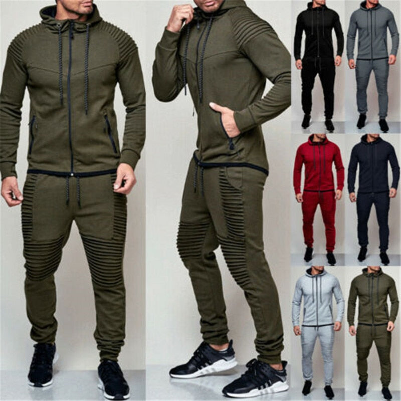 jiaabc 2023 New Autumn Winter 2 Pieces Sets Tracksuit Men Hooded Sweatshirt Drawstring Pants Male Stripe Patchwork Hoodies Big sweety