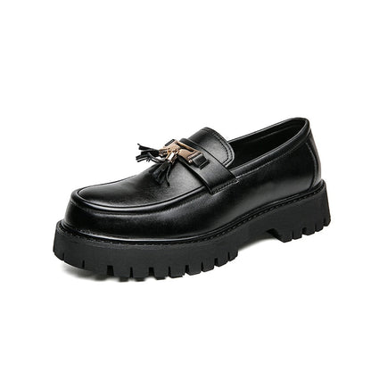 jiaabc New Platform Shoes Loafers Shoes Men Thick-soled Wedding Shoes Black Formal Business Shoes Slip-on Leather Increase Casual Shoes