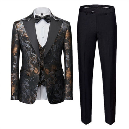 Men's Business Banquet Jacquard Suit 3piece Gentlemen's Court Clothing Men Wedding Party Groom Dress Male Blazers + Pants + Vest